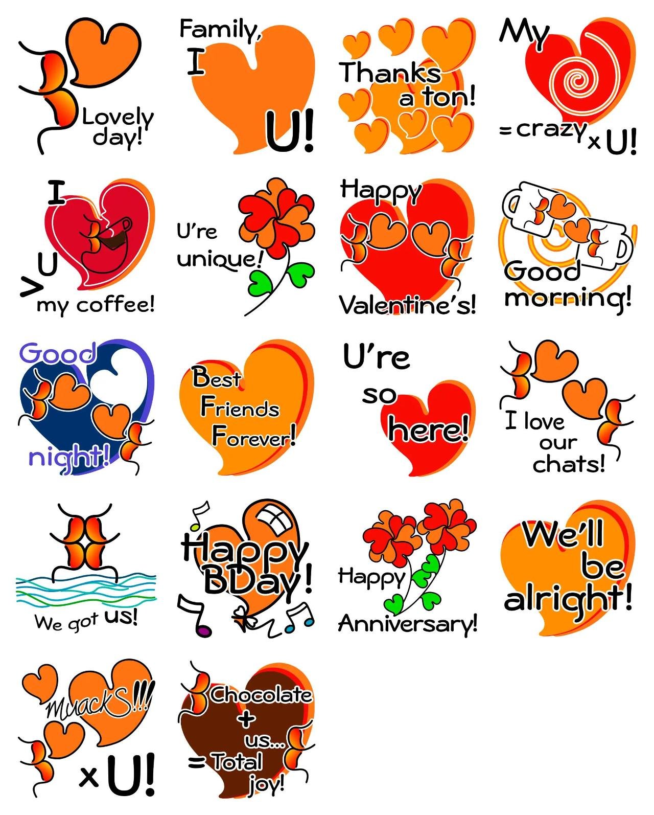 Love & Friendship muackS!!! Animation/Cartoon,Phrases,Romance,Food/Drink,People,Plants,Valentine,FAMILY,Birthday,Anniversary sticker pack for Whatsapp, Telegram, Signal, and others chatting and message apps