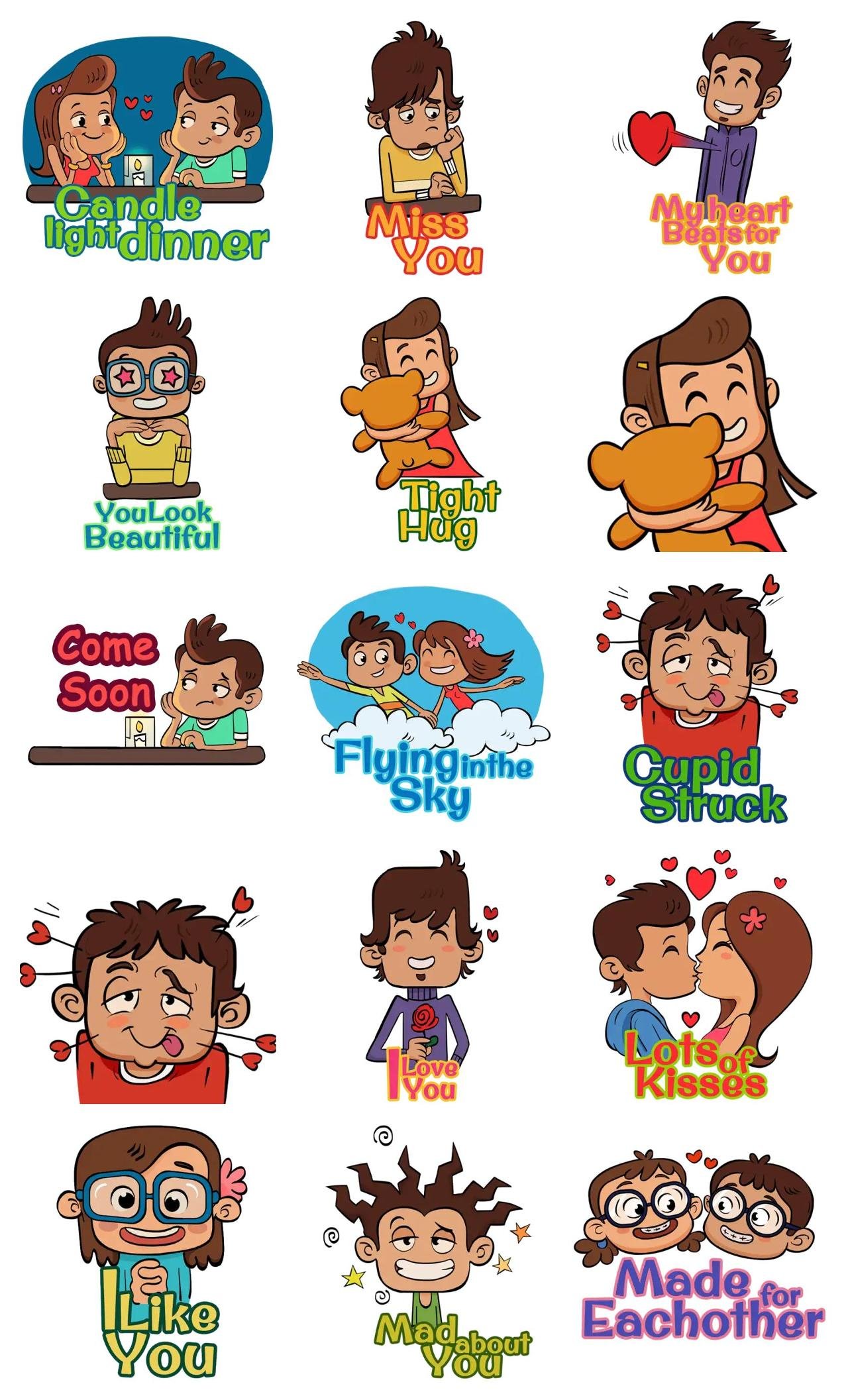 In Love Animation/Cartoon sticker pack for Whatsapp, Telegram, Signal, and others chatting and message apps