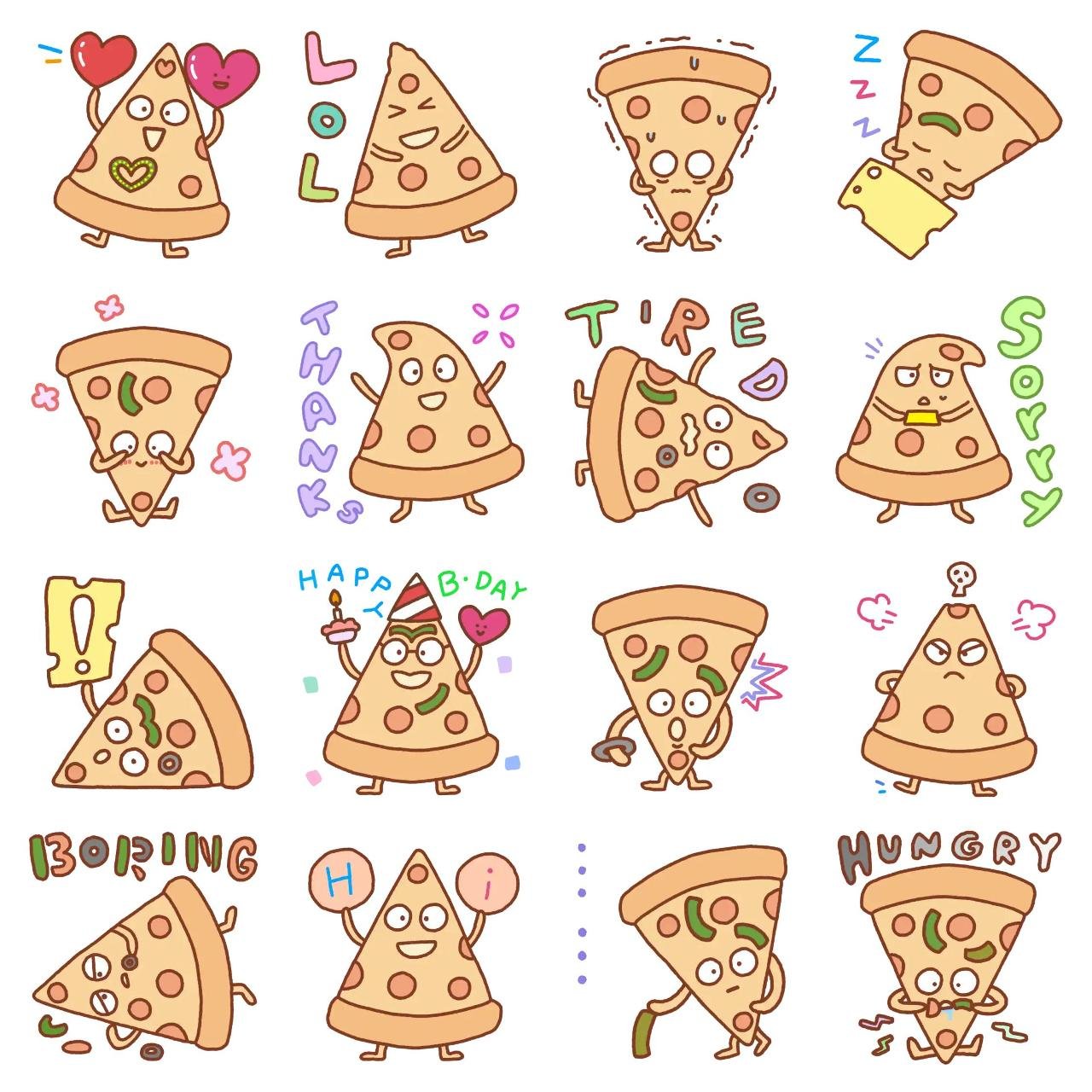 Happy Pizza Pizzia #2 Animation/Cartoon,Food/Drink,Gag sticker pack for Whatsapp, Telegram, Signal, and others chatting and message apps