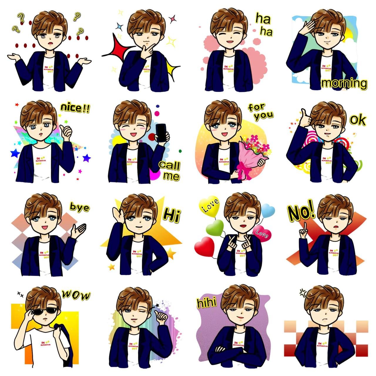 SuperStar Boy Animation/Cartoon,People sticker pack for Whatsapp, Telegram, Signal, and others chatting and message apps