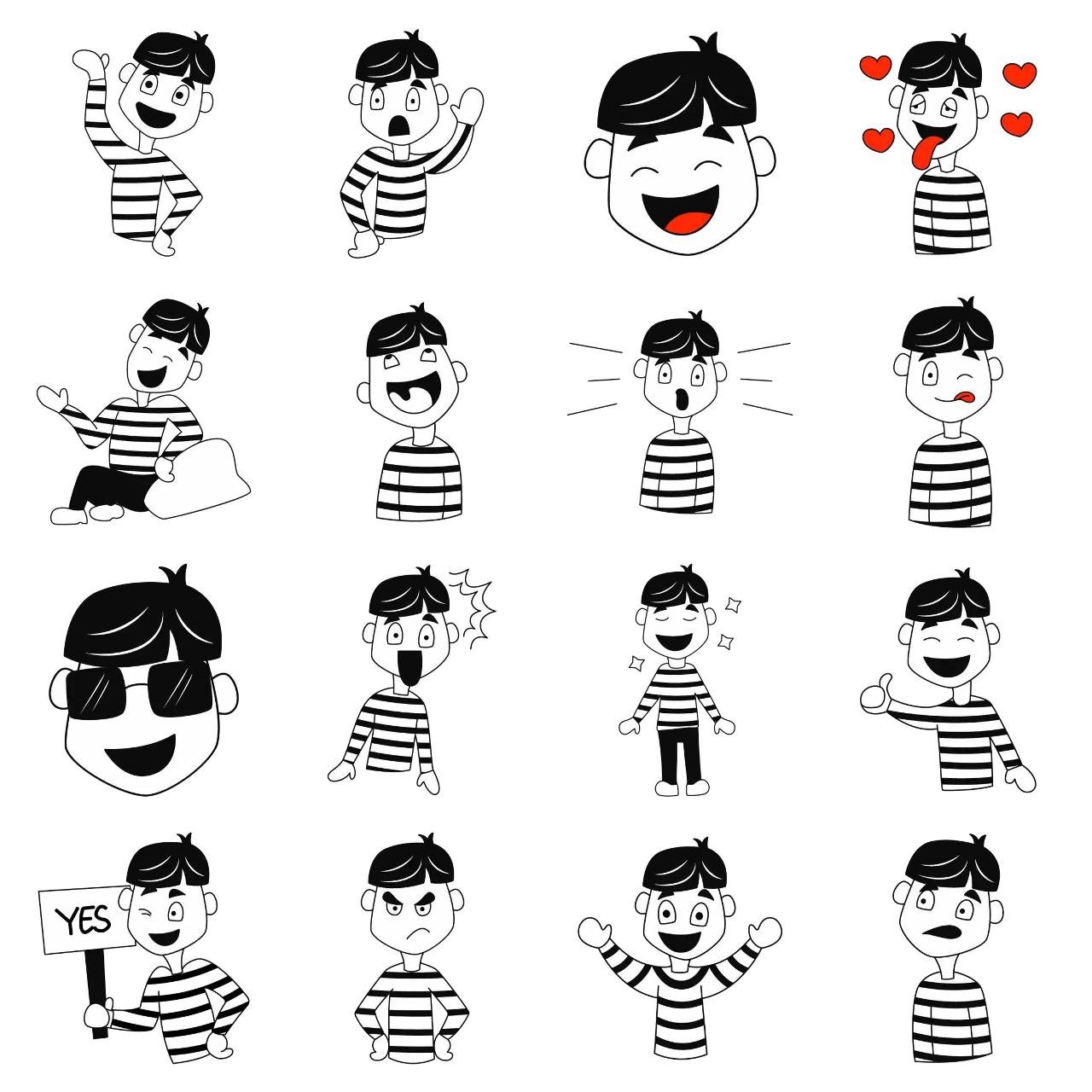 Black and White Boy Animation/Cartoon,People,INDIA sticker pack for Whatsapp, Telegram, Signal, and others chatting and message apps