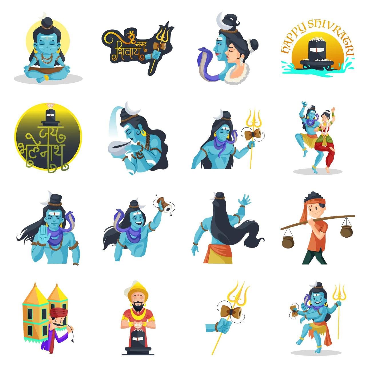 Maha Shivratri Animation/Cartoon,People,Culture,Vacation,INDIA sticker pack for Whatsapp, Telegram, Signal, and others chatting and message apps