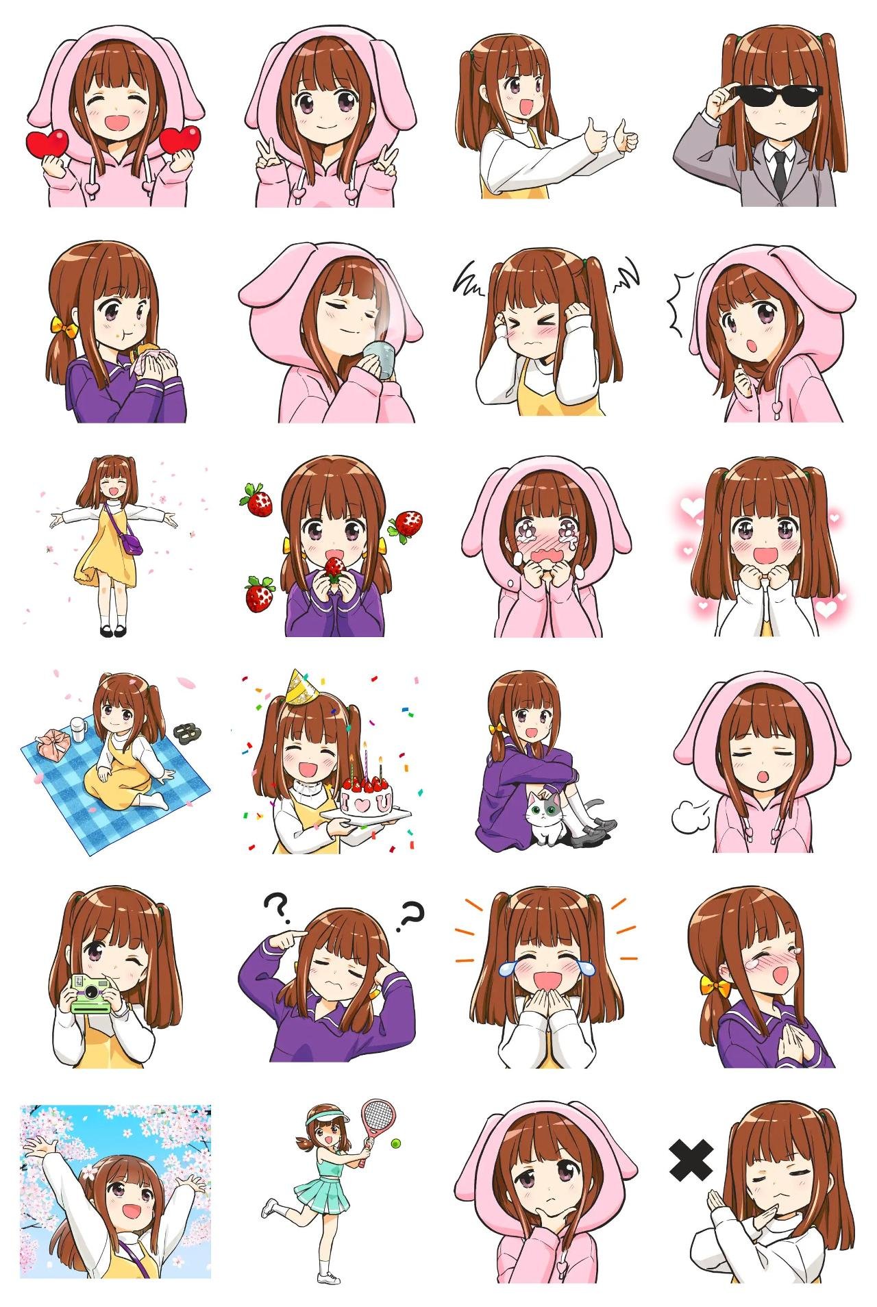 Girl in Spring Animation/Cartoon sticker pack for Whatsapp, Telegram, Signal, and others chatting and message apps