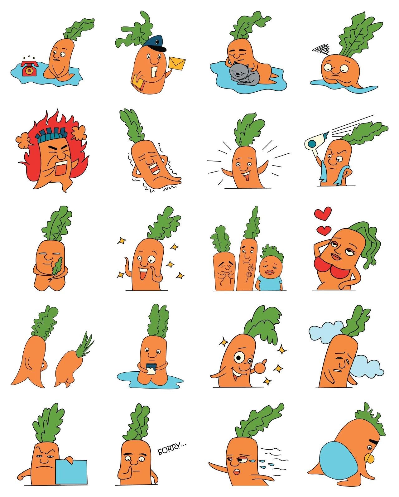 Stylish Carrot 02 Animation/Cartoon,Food/Drink,INDIA sticker pack for Whatsapp, Telegram, Signal, and others chatting and message apps