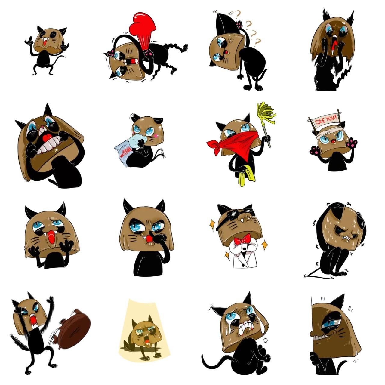 Stack cat Animation/Cartoon,emotion sticker pack for Whatsapp, Telegram, Signal, and others chatting and message apps