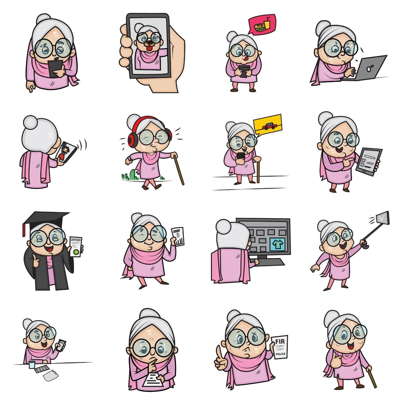 Grand Maa Animation/Cartoon,People,INDIA sticker pack for Whatsapp, Telegram, Signal, and others chatting and message apps