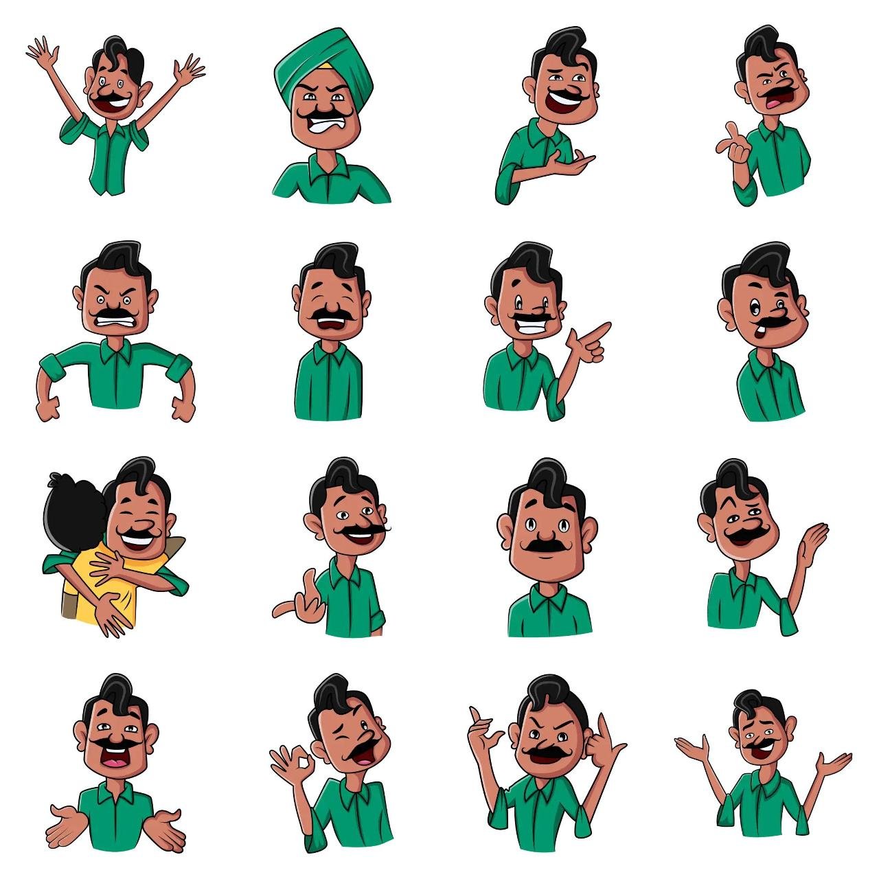 Green Man Animation/Cartoon,People,INDIA sticker pack for Whatsapp, Telegram, Signal, and others chatting and message apps