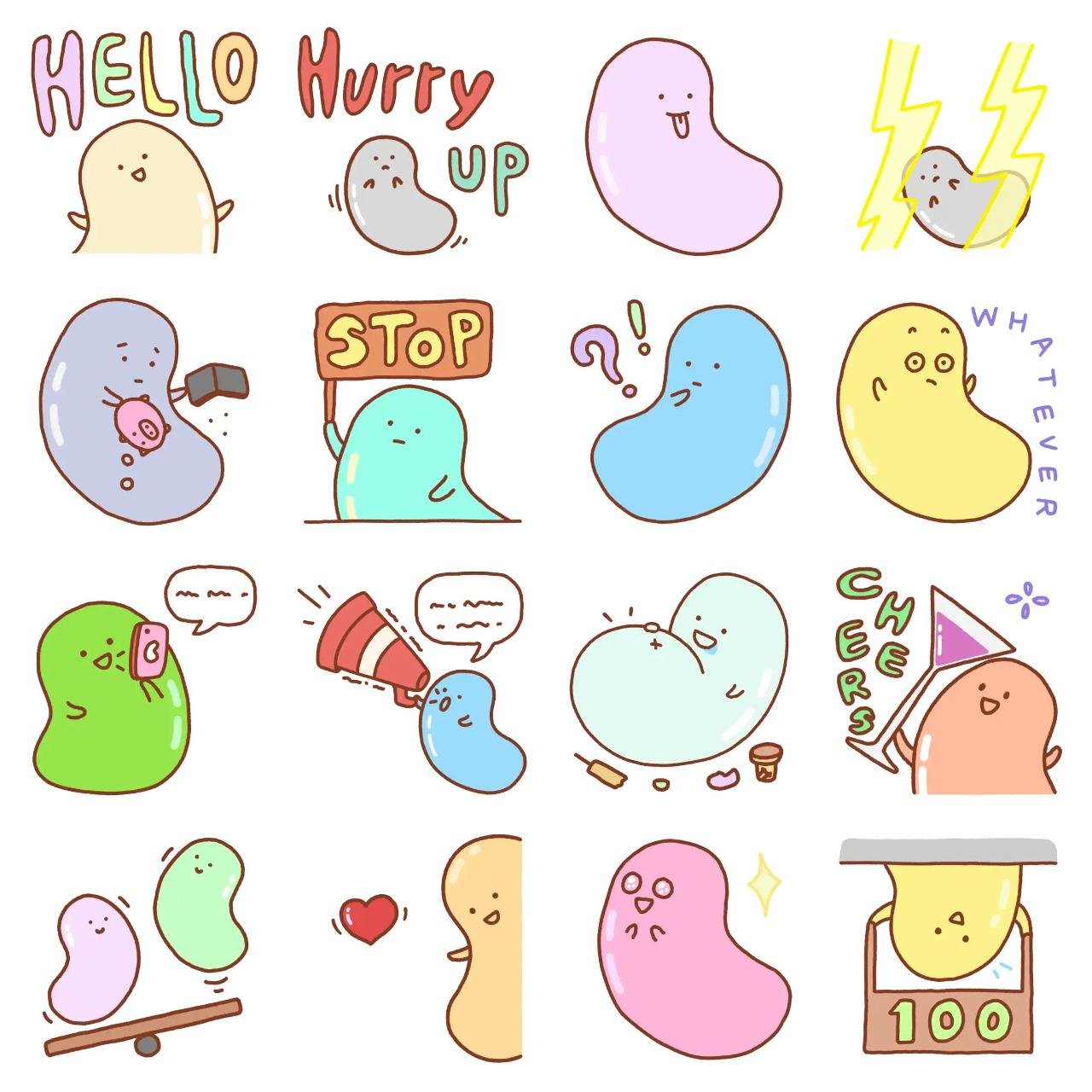 Cute Jelly Beans #1 Animation/Cartoon,Food/Drink,Gag sticker pack for Whatsapp, Telegram, Signal, and others chatting and message apps