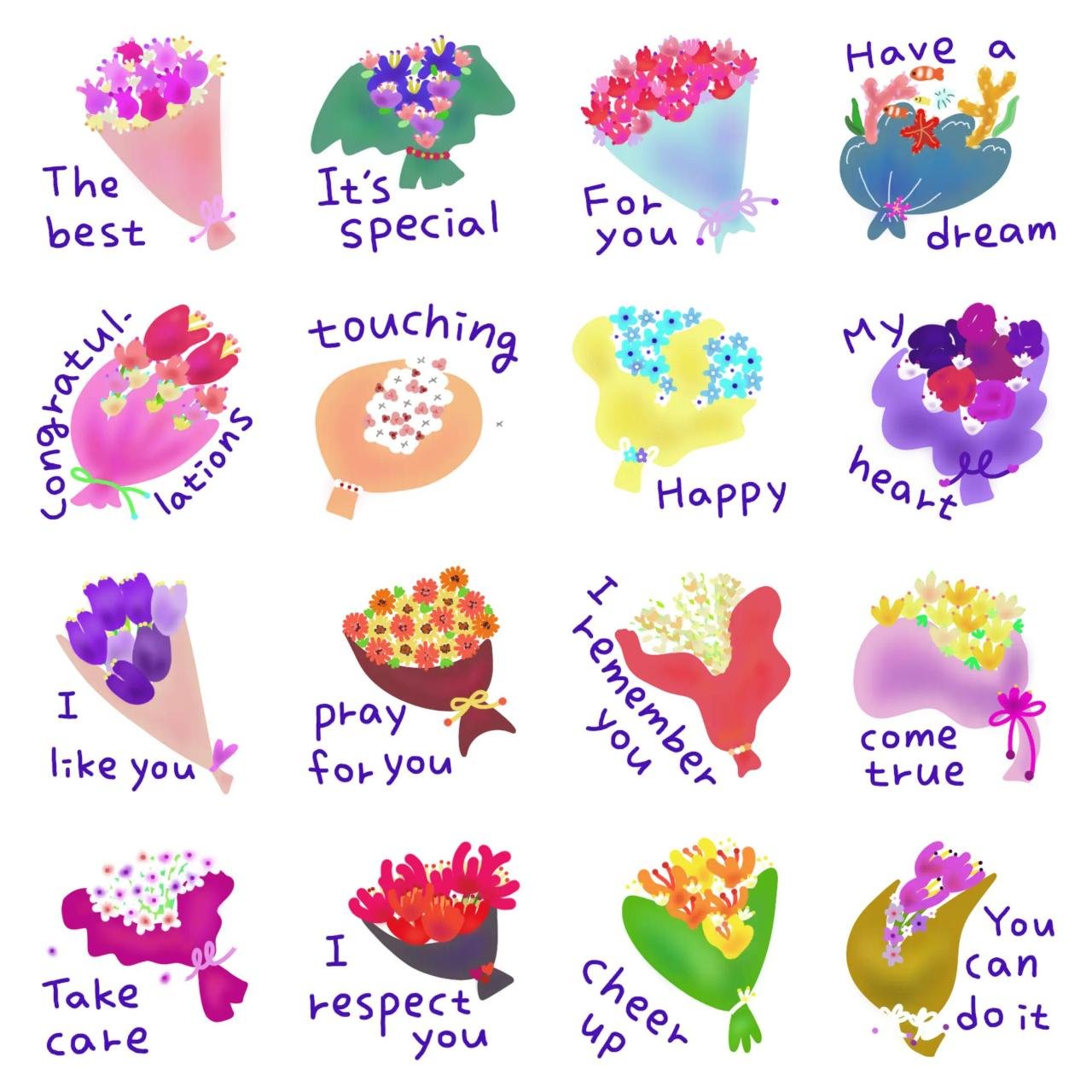 Colorful bouquet 2. Animation/Cartoon,Etc,Birthday,Anniversary,Valentine,Celebrity,Romance,Plants,FATHER'S DAY,Mother's day sticker pack for Whatsapp, Telegram, Signal, and others chatting and message apps