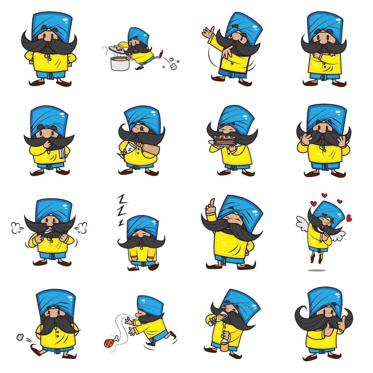 Mustache Man Animation/Cartoon,People,INDIA sticker pack for Whatsapp, Telegram, Signal, and others chatting and message apps