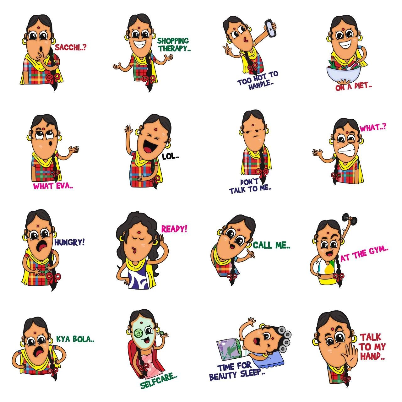 Nakhre Wali Aunty Animation/Cartoon,People,INDIA sticker pack for Whatsapp, Telegram, Signal, and others chatting and message apps