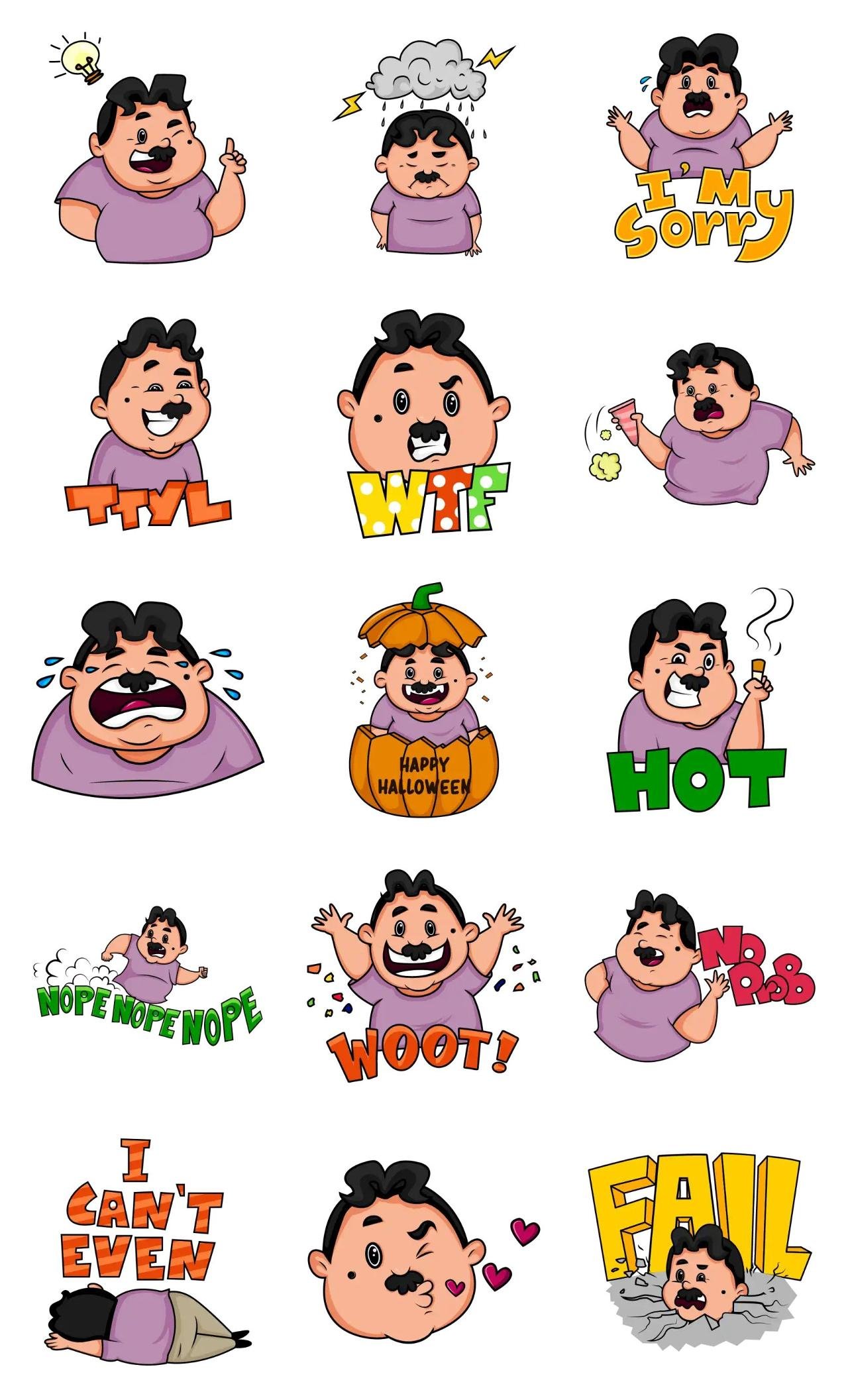 Mr. Fattie Man 01 Animation/Cartoon,People,INDIA sticker pack for Whatsapp, Telegram, Signal, and others chatting and message apps