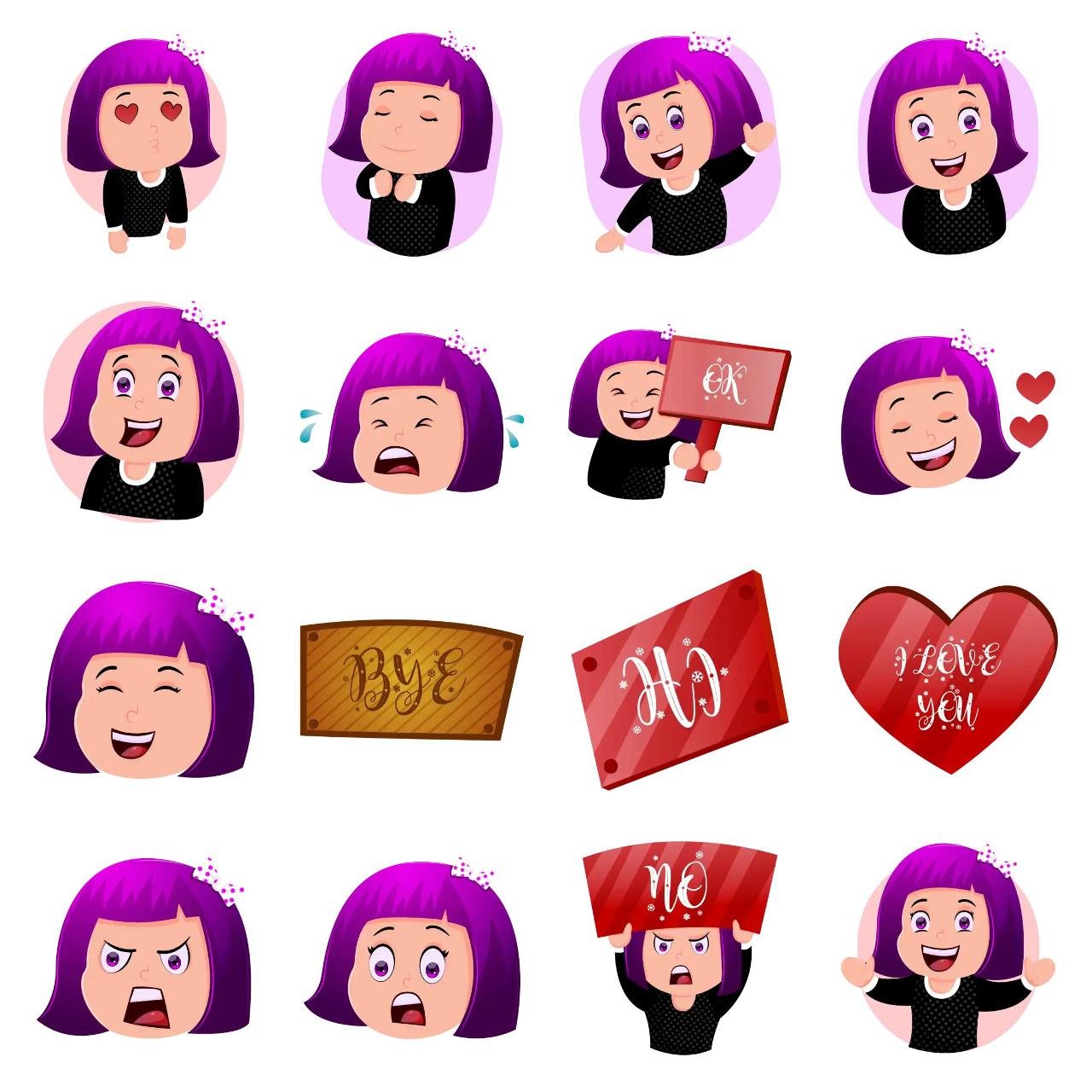 Purple Hair Girl Animation/Cartoon,People,INDIA sticker pack for Whatsapp, Telegram, Signal, and others chatting and message apps