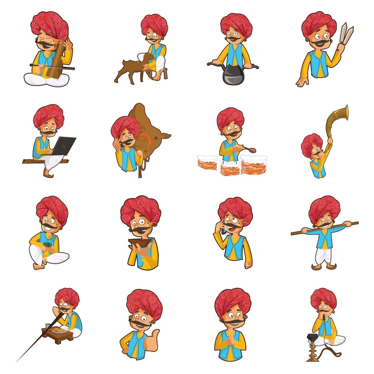 Rajasthani Man Animation/Cartoon,People,Culture,INDIA sticker pack for Whatsapp, Telegram, Signal, and others chatting and message apps