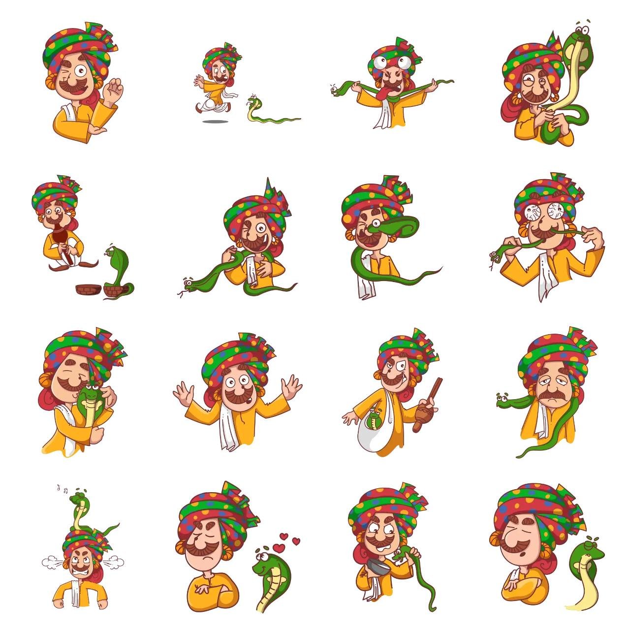 Snake Charmer Animation/Cartoon,People,Animals,INDIA sticker pack for Whatsapp, Telegram, Signal, and others chatting and message apps