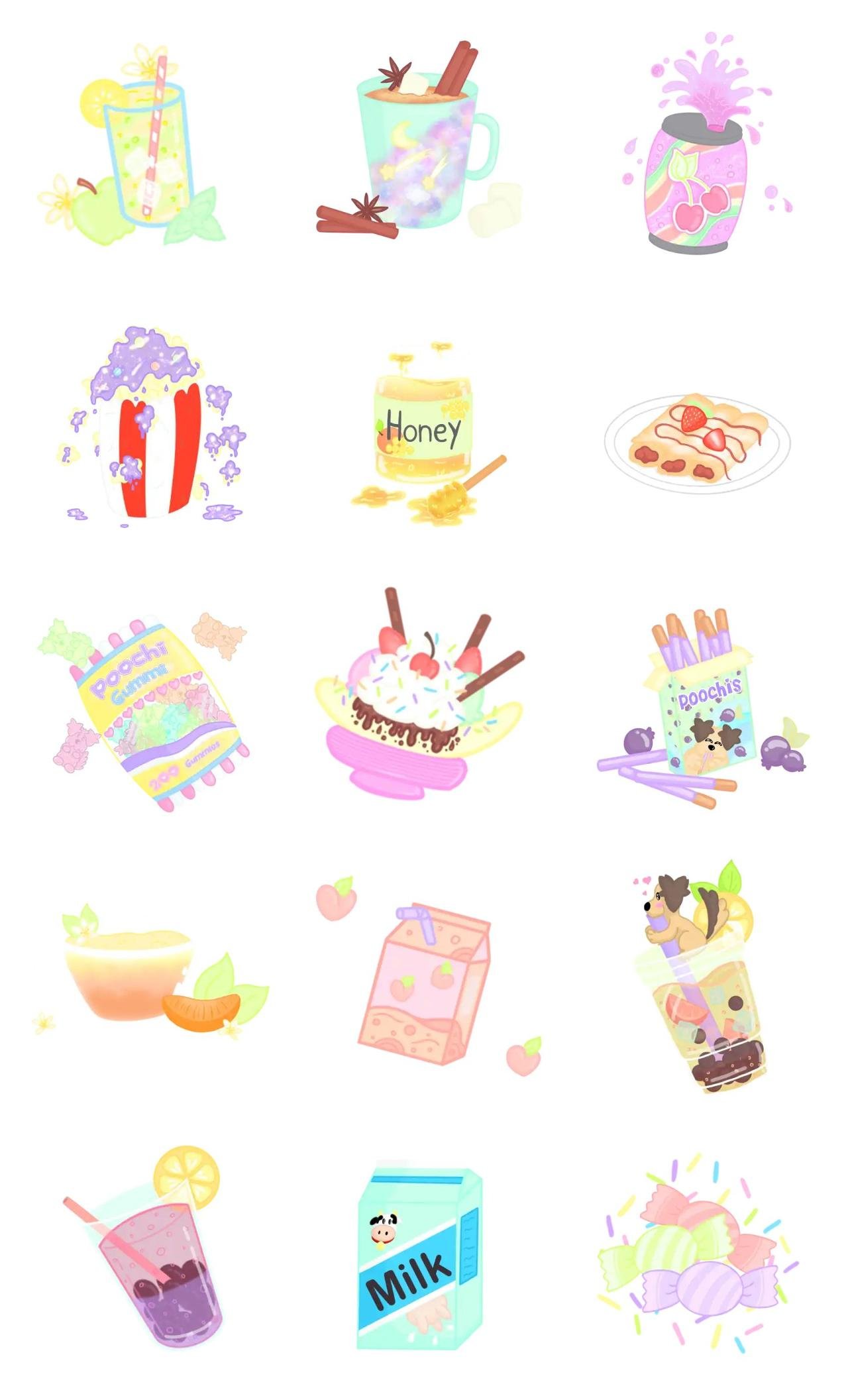 Sweets and Drinks Animation/Cartoon,Animals,Food/Drink,Objects,Etc sticker pack for Whatsapp, Telegram, Signal, and others chatting and message apps