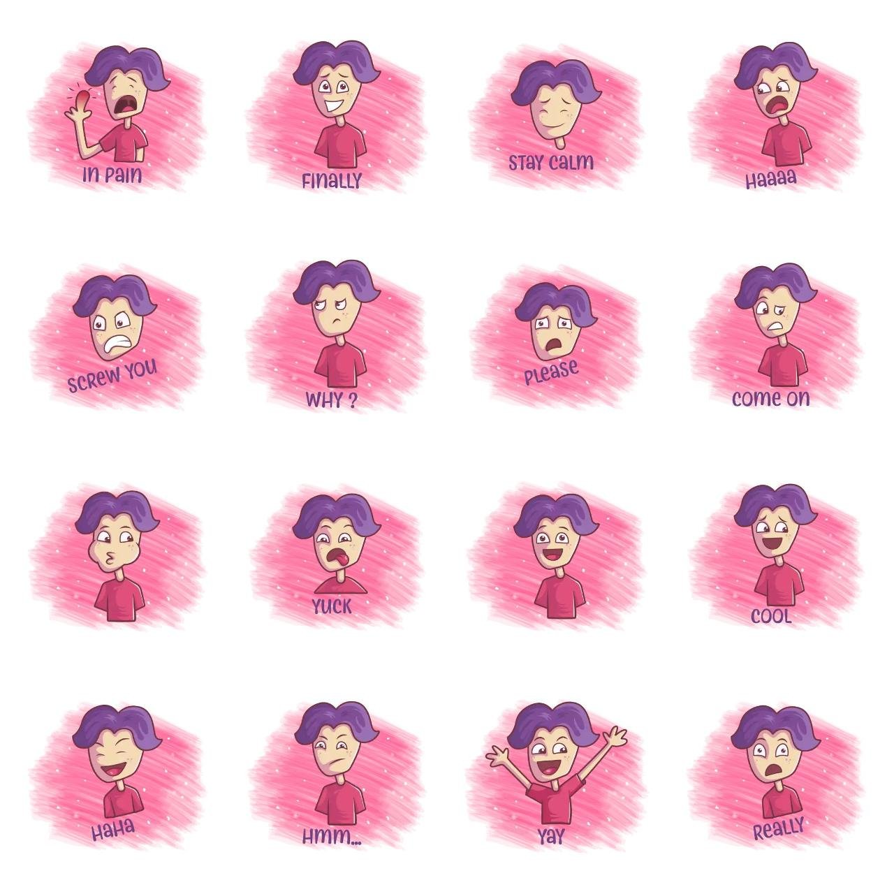 Purple Hair Boy Animation/Cartoon,People,INDIA sticker pack for Whatsapp, Telegram, Signal, and others chatting and message apps