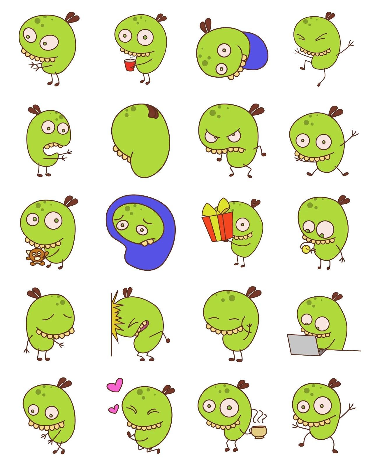 Bean Monster 02 Animation/Cartoon,Animals,Halloween,INDIA,Plants sticker pack for Whatsapp, Telegram, Signal, and others chatting and message apps