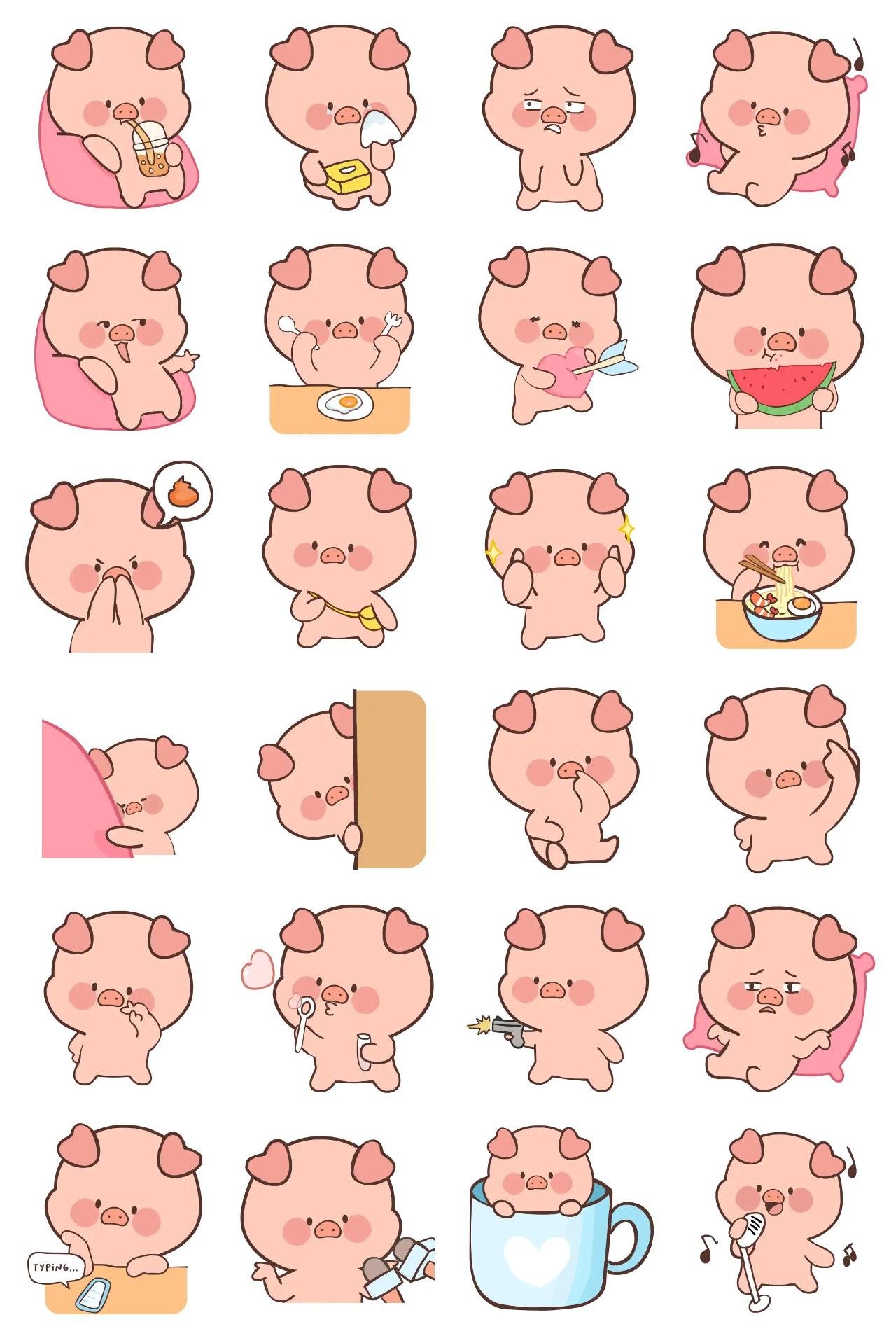 Hello Piggie! (Part.1) Animation/Cartoon,Etc,Animals,Food/Drink,Gag,Halloween,Romance,Objects,Instruments,Valentine,FAMILY,FATHER'S DAY,Birthday,Anniversary,Easter,New year's day sticker pack for Whatsapp, Telegram, Signal, and others chatting and message apps