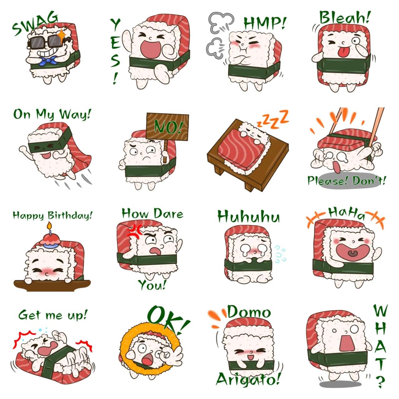 Sushi Animation/Cartoon,emotion sticker pack for Whatsapp, Telegram, Signal, and others chatting and message apps