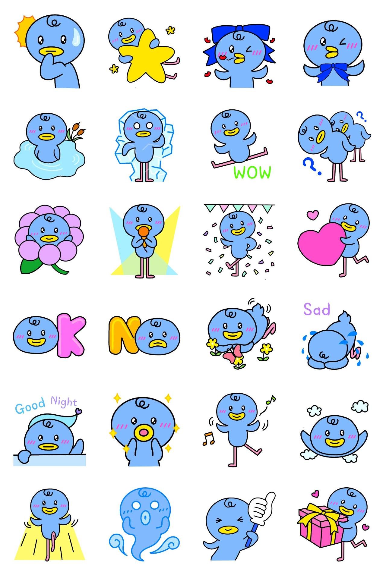 Blue duck Animation/Cartoon,Animals sticker pack for Whatsapp, Telegram, Signal, and others chatting and message apps