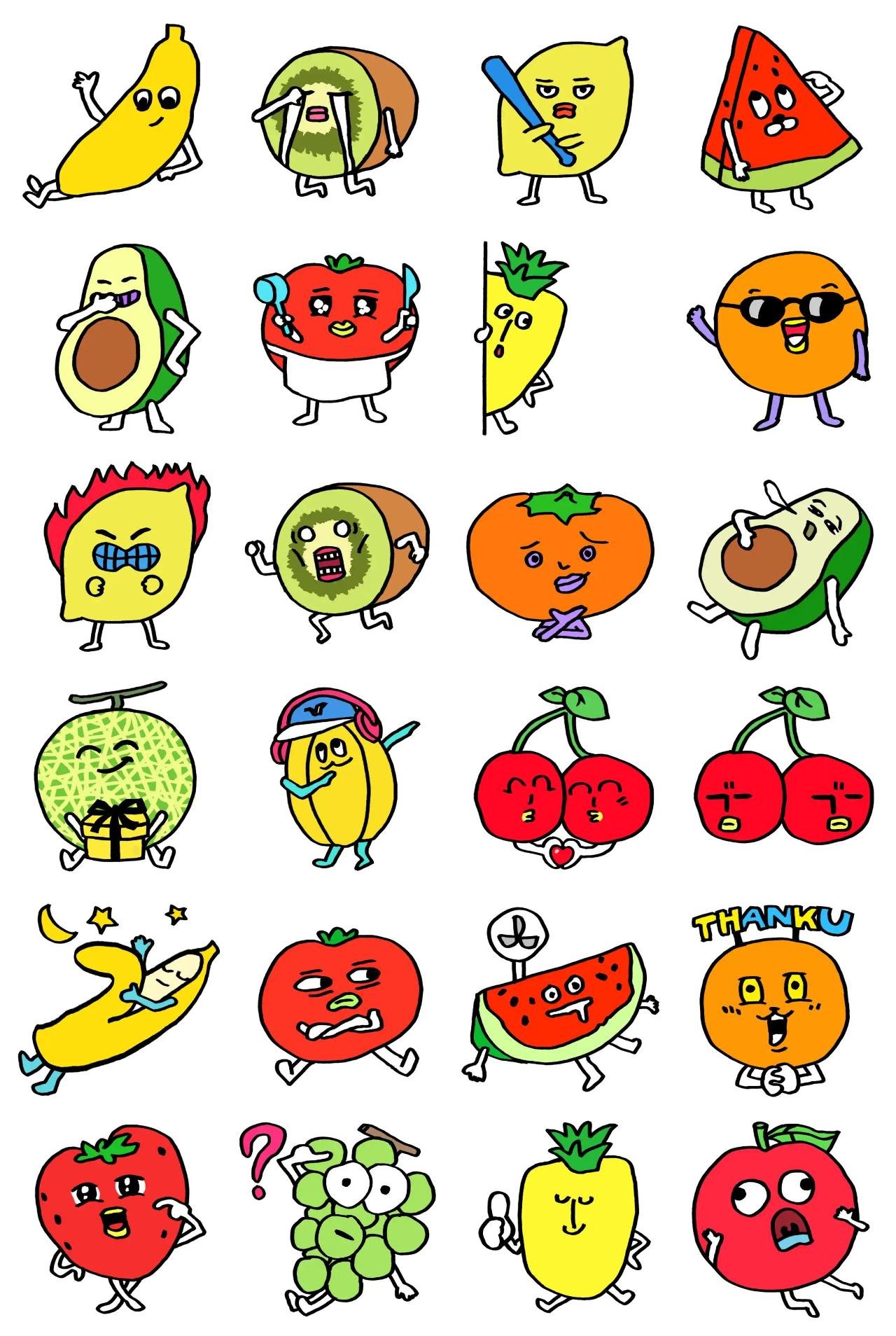 Fruit Friends Animation/Cartoon,Food/Drink,Gag,People,Anniversary,Birthday,Valentine,Mother's day,FATHER'S DAY,Etc sticker pack for Whatsapp, Telegram, Signal, and others chatting and message apps