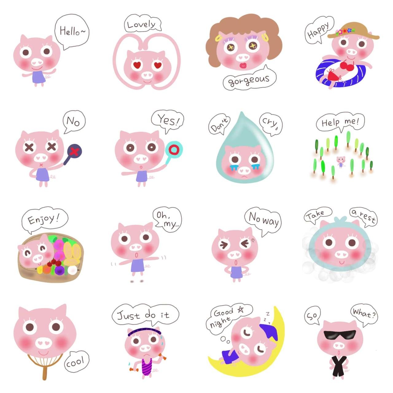 Good luck , pink pig 1 Animation/Cartoon,Animals,Etc sticker pack for Whatsapp, Telegram, Signal, and others chatting and message apps