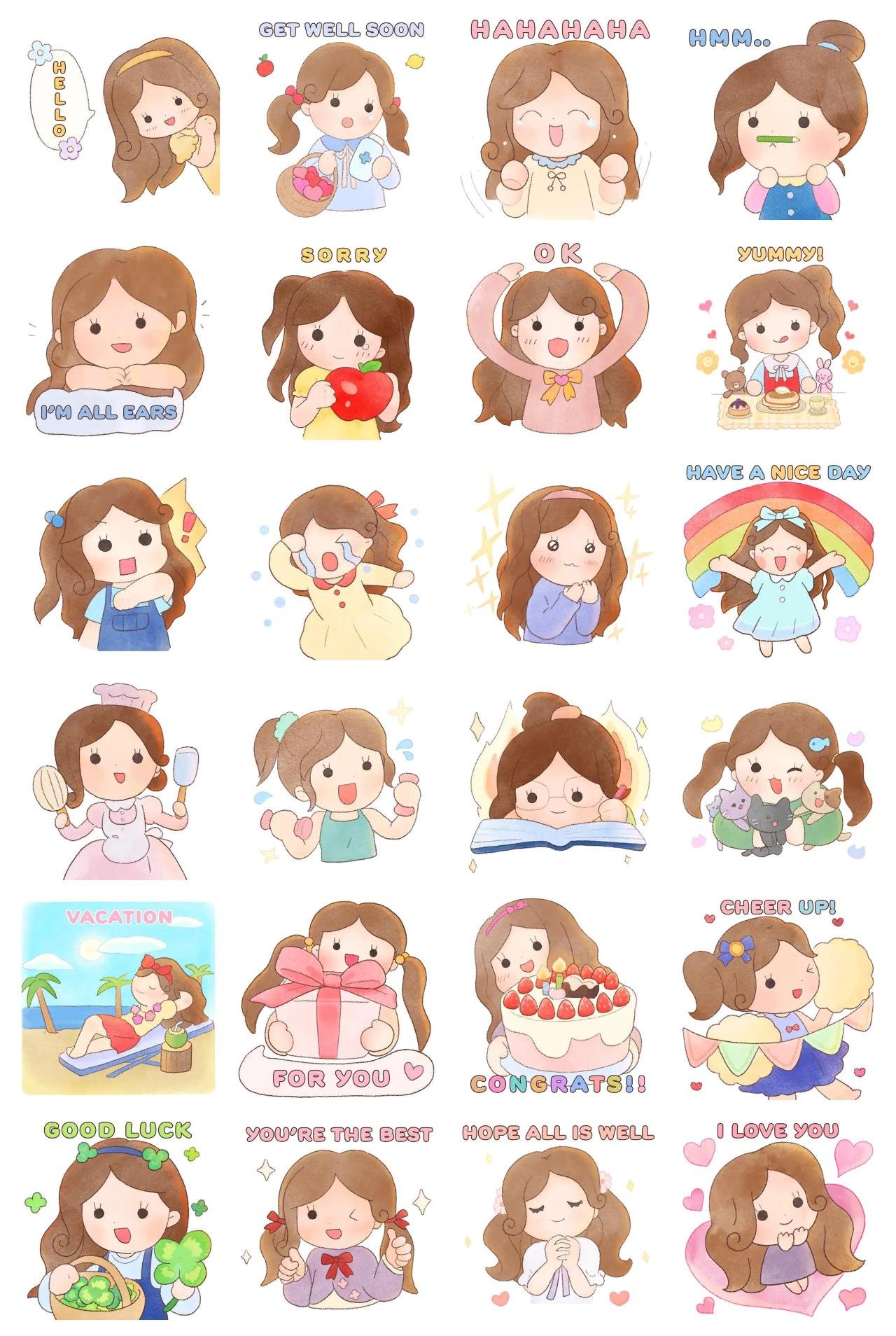 Hana's kind messages Animation/Cartoon sticker pack for Whatsapp, Telegram, Signal, and others chatting and message apps