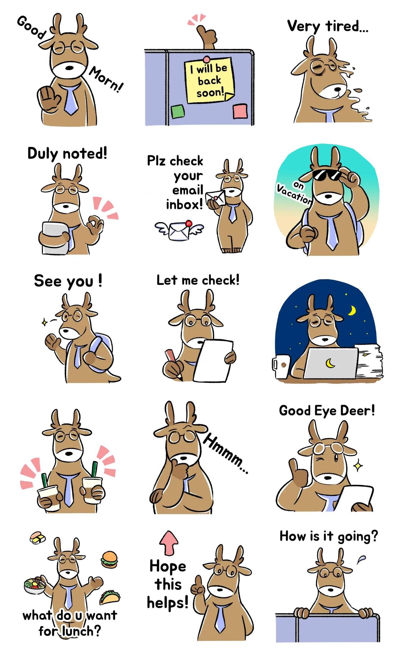 deer at office, your coworker Animation/Cartoon,Animals,Etc sticker pack for Whatsapp, Telegram, Signal, and others chatting and message apps