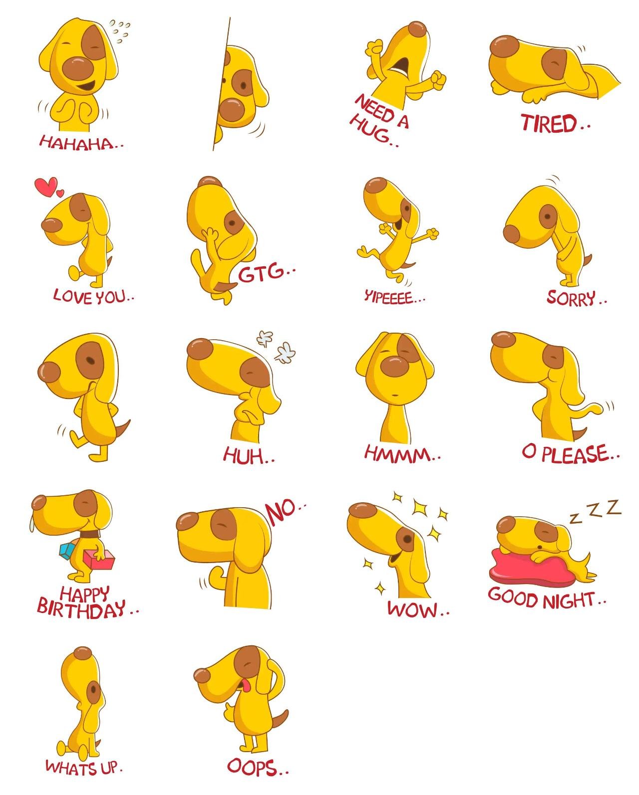 Cute Yellow Dog Animation/Cartoon,Animals,INDIA sticker pack for Whatsapp, Telegram, Signal, and others chatting and message apps