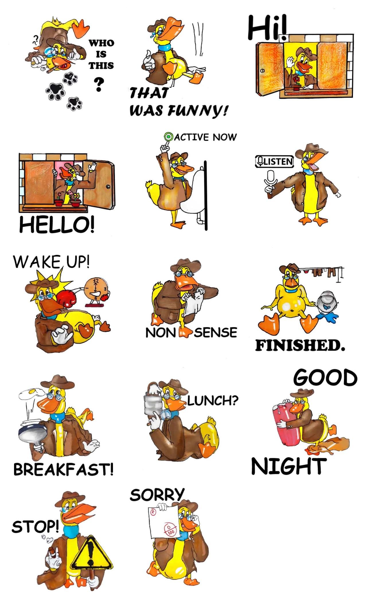 Detective_Duck1 Animation/Cartoon sticker pack for Whatsapp, Telegram, Signal, and others chatting and message apps