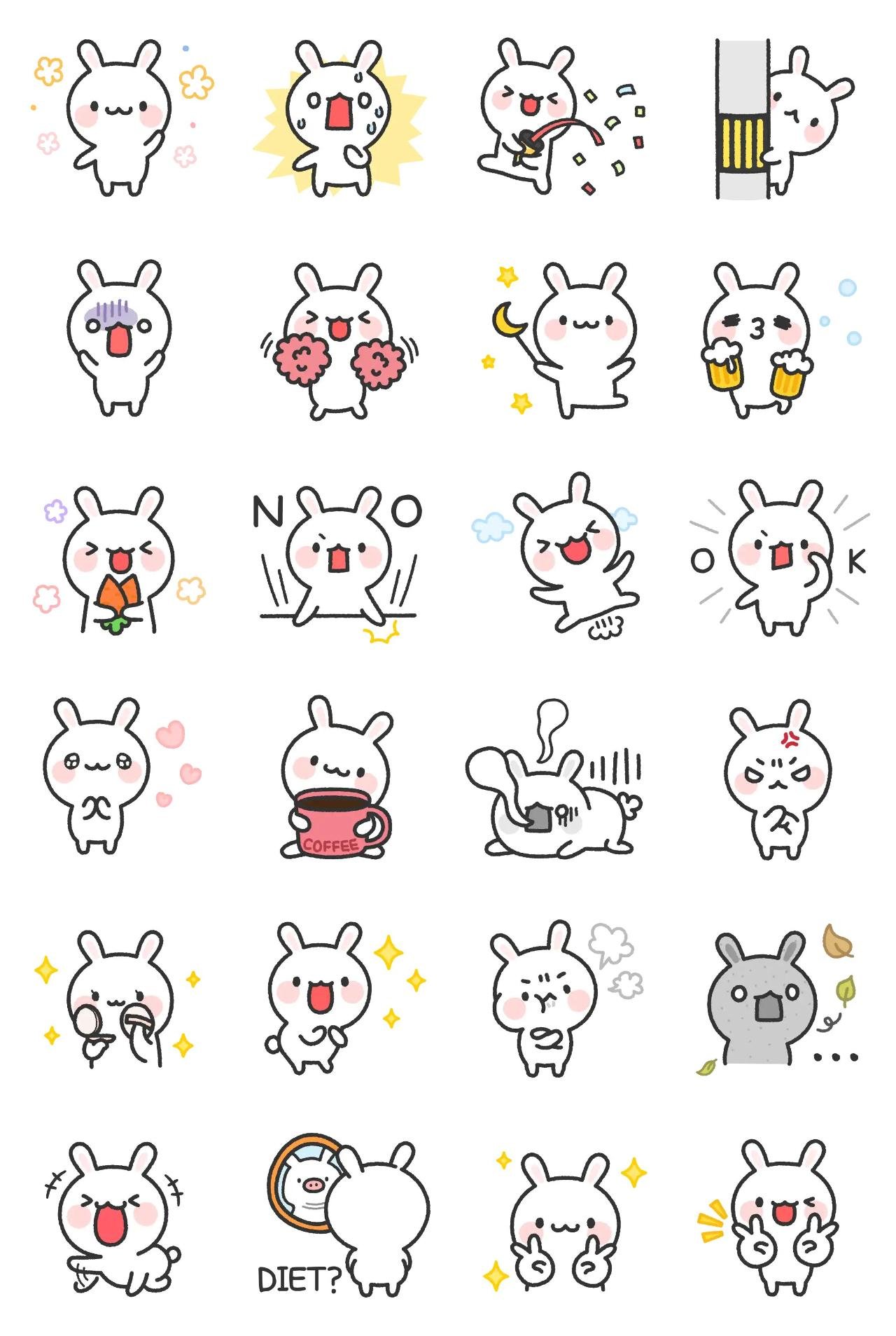 Always happy white rabbit Animation/Cartoon,Animals,Gag sticker pack for Whatsapp, Telegram, Signal, and others chatting and message apps