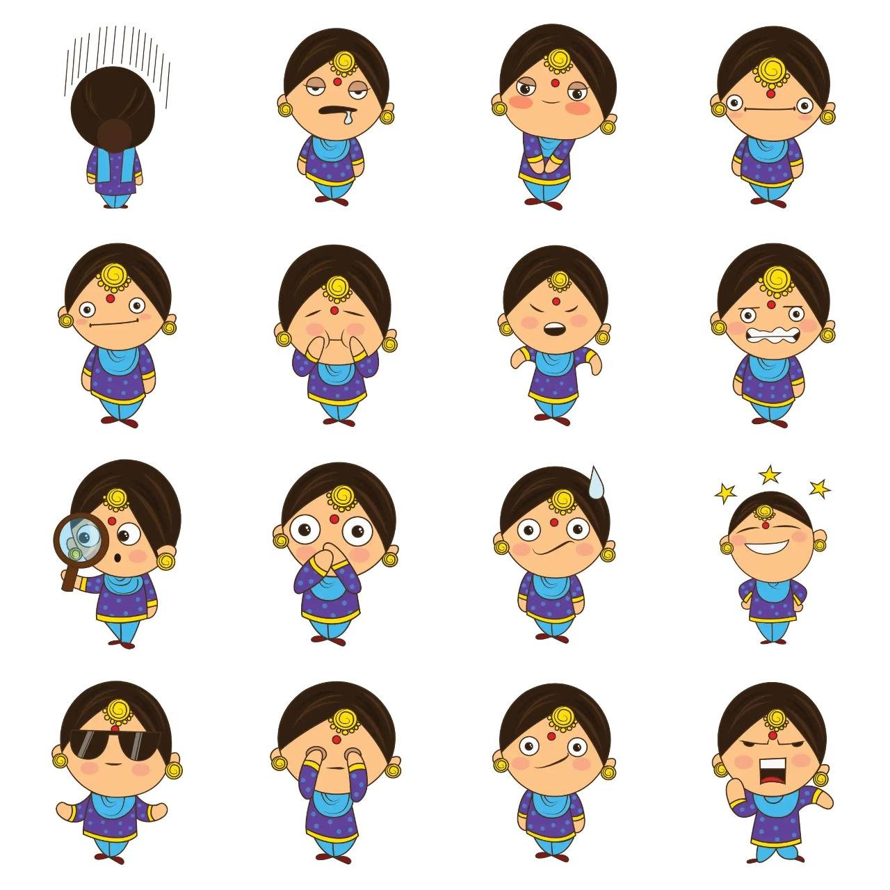 Cute Punjabi Woman 01 Animation/Cartoon,People,INDIA sticker pack for Whatsapp, Telegram, Signal, and others chatting and message apps