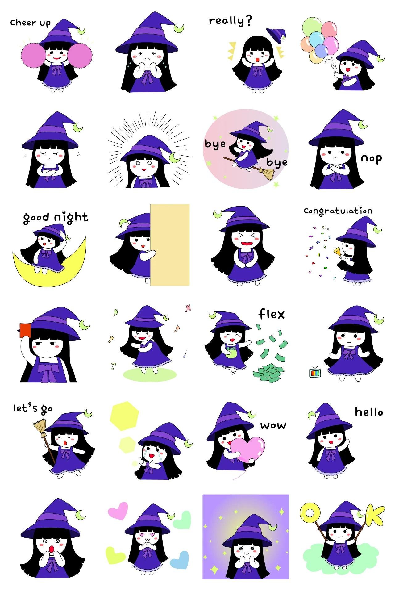 Little Witch Animation/Cartoon,Halloween,People sticker pack for Whatsapp, Telegram, Signal, and others chatting and message apps