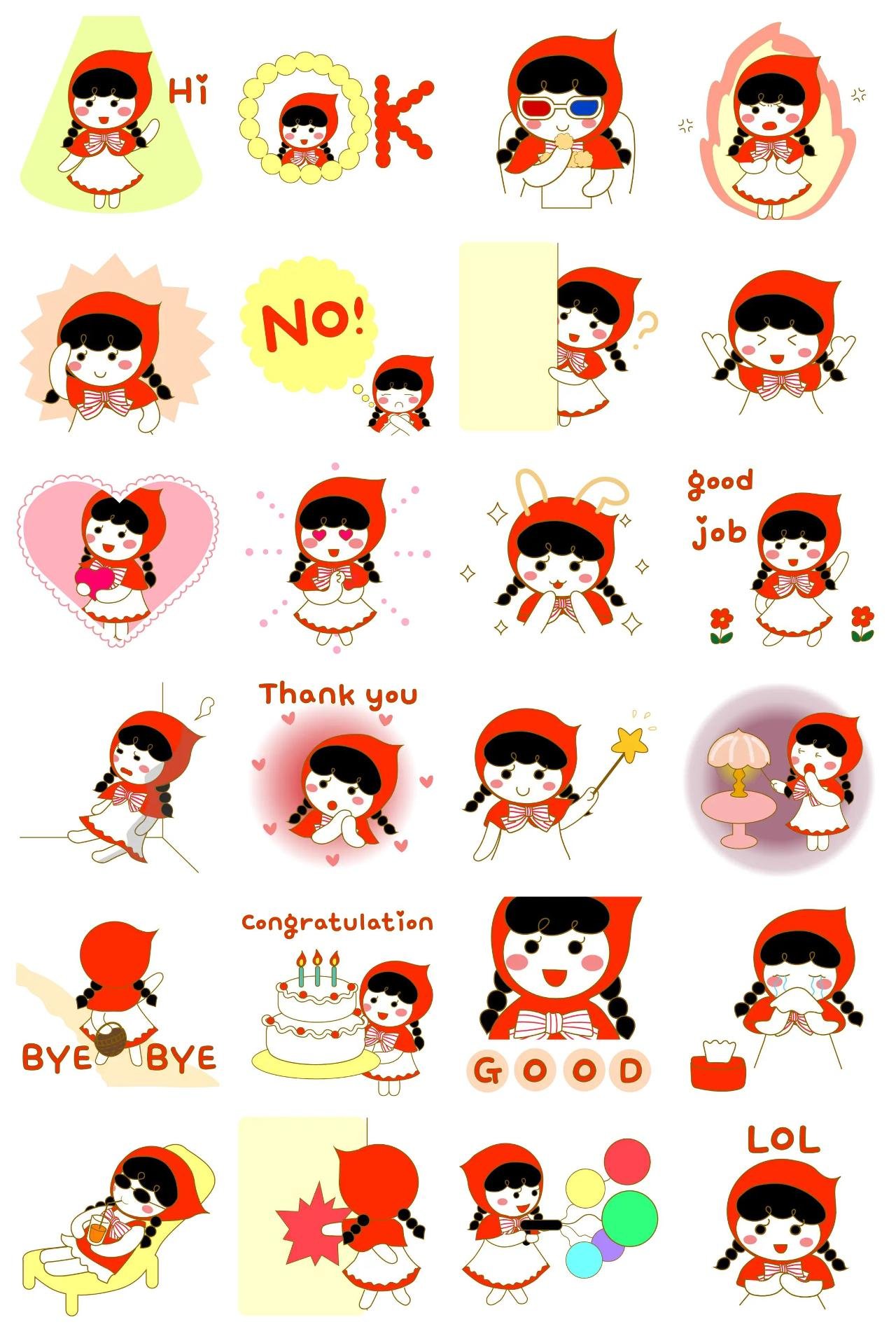 Red cape girl Animation/Cartoon,Romance,Birthday,People,Etc,Anniversary,Valentine sticker pack for Whatsapp, Telegram, Signal, and others chatting and message apps