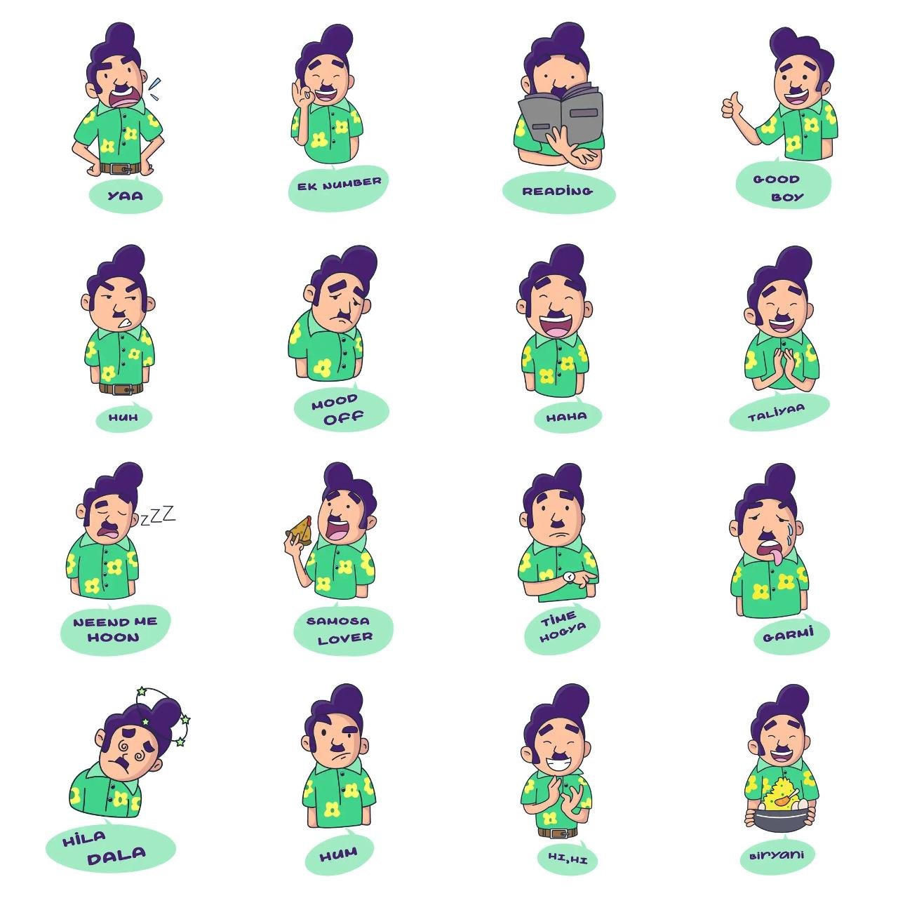 Green Shirt Man Animation/Cartoon,People,INDIA sticker pack for Whatsapp, Telegram, Signal, and others chatting and message apps