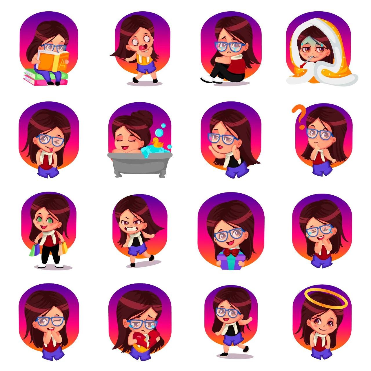 Chasmish Girl Animation/Cartoon,People,INDIA sticker pack for Whatsapp, Telegram, Signal, and others chatting and message apps