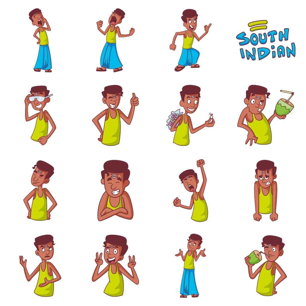 South Indian Man Animation/Cartoon,People,INDIA sticker pack for Whatsapp, Telegram, Signal, and others chatting and message apps