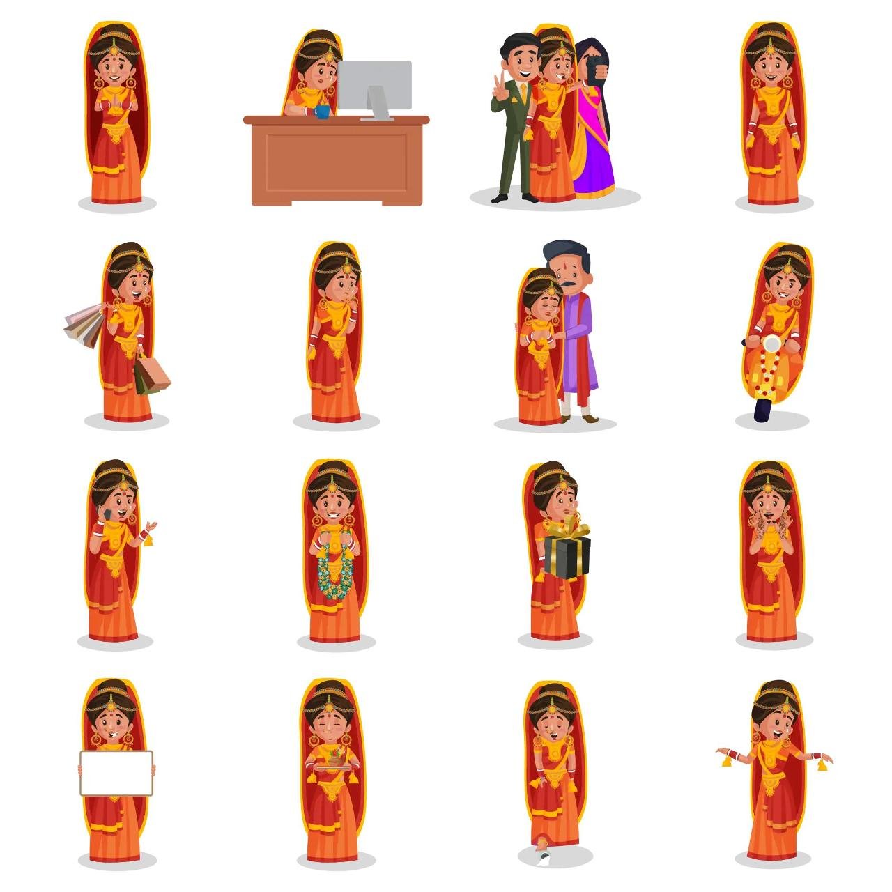 Indian Bride Animation/Cartoon,People,INDIA sticker pack for Whatsapp, Telegram, Signal, and others chatting and message apps