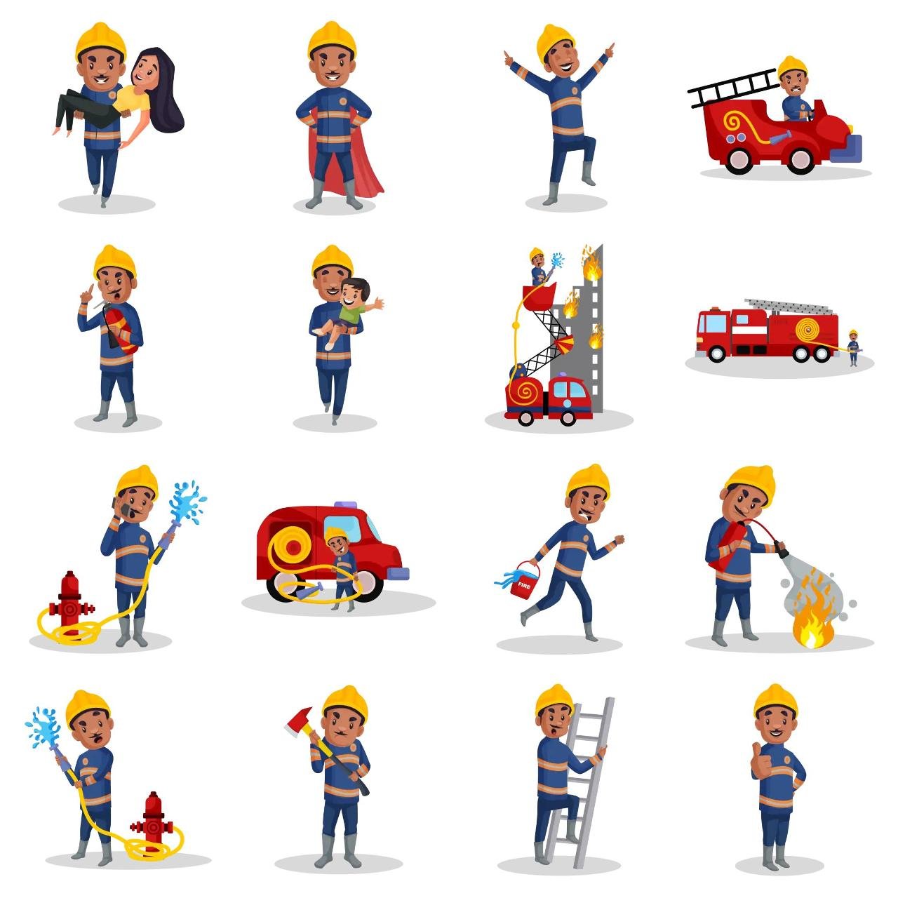 Firefighter Man Animation/Cartoon,People,INDIA sticker pack for Whatsapp, Telegram, Signal, and others chatting and message apps