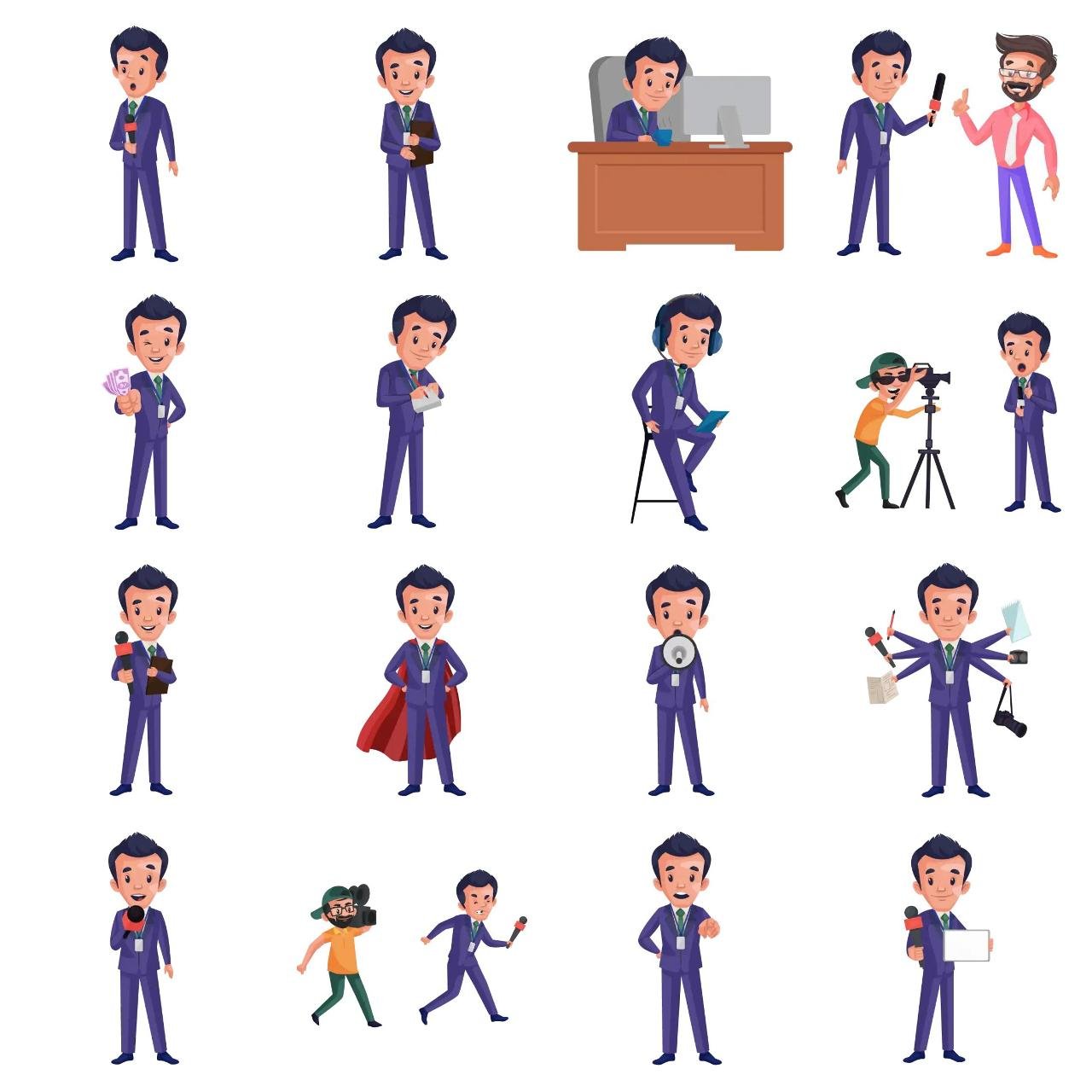 Journalist Boy Animation/Cartoon,People,INDIA sticker pack for Whatsapp, Telegram, Signal, and others chatting and message apps