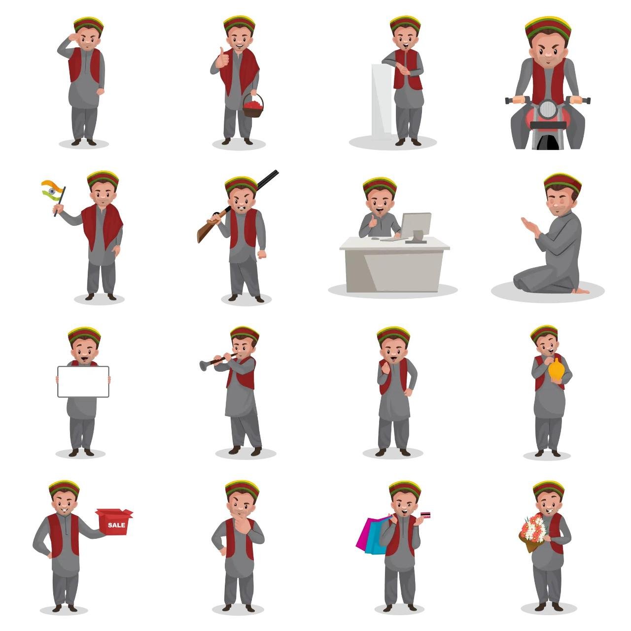 Kashmiri Man Animation/Cartoon,People,INDIA sticker pack for Whatsapp, Telegram, Signal, and others chatting and message apps