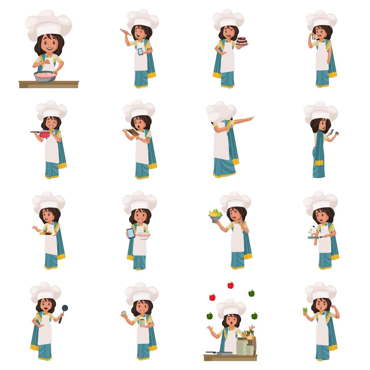 Lady Chef Animation/Cartoon,People,INDIA sticker pack for Whatsapp, Telegram, Signal, and others chatting and message apps