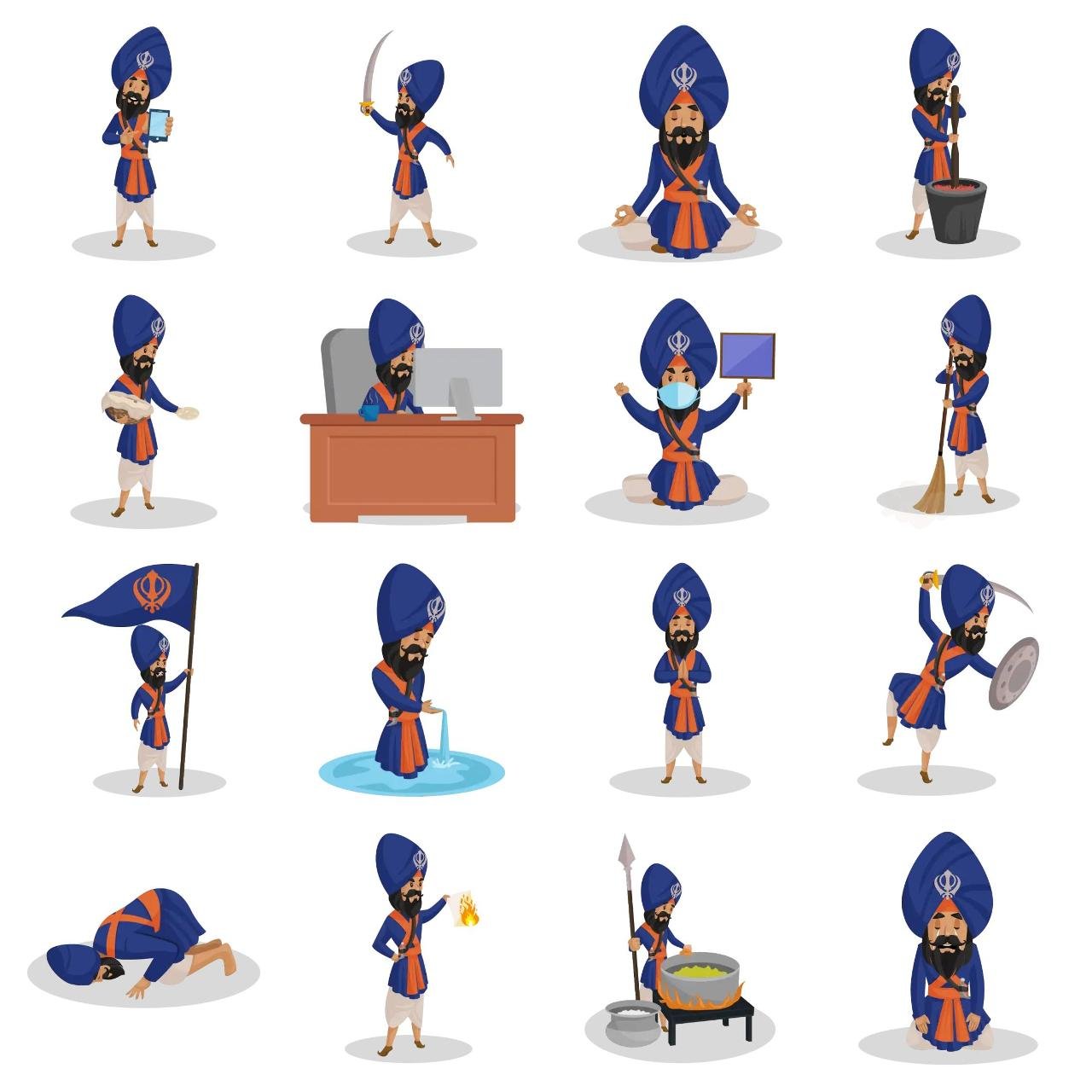 Nihang Sardar Animation/Cartoon,People,Culture,INDIA sticker pack for Whatsapp, Telegram, Signal, and others chatting and message apps