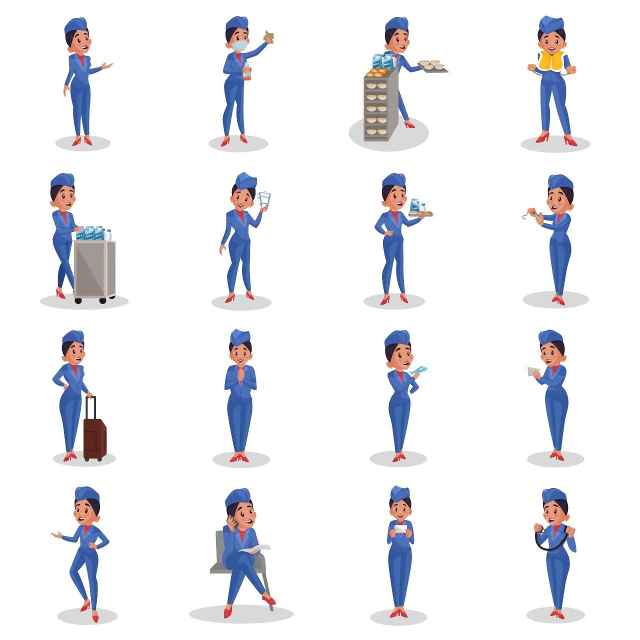 Air Hostess Animation/Cartoon,People,INDIA sticker pack for Whatsapp, Telegram, Signal, and others chatting and message apps