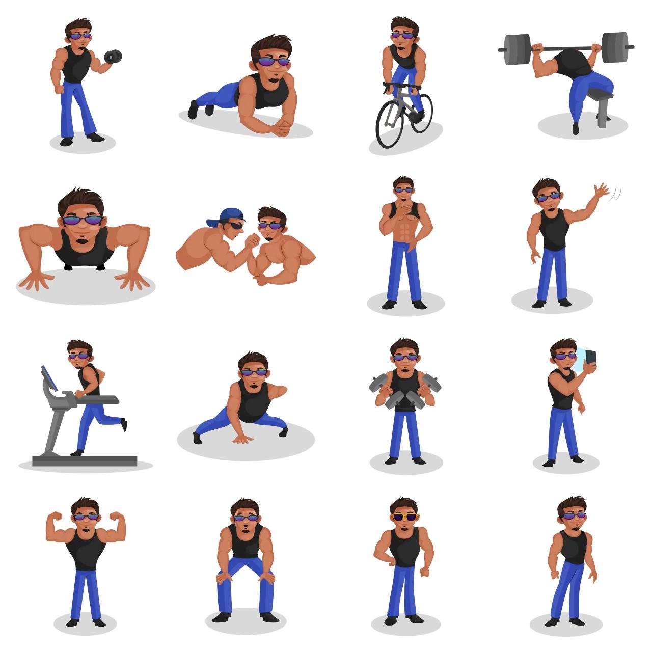 Bodybuilder Animation/Cartoon,People,INDIA sticker pack for Whatsapp, Telegram, Signal, and others chatting and message apps