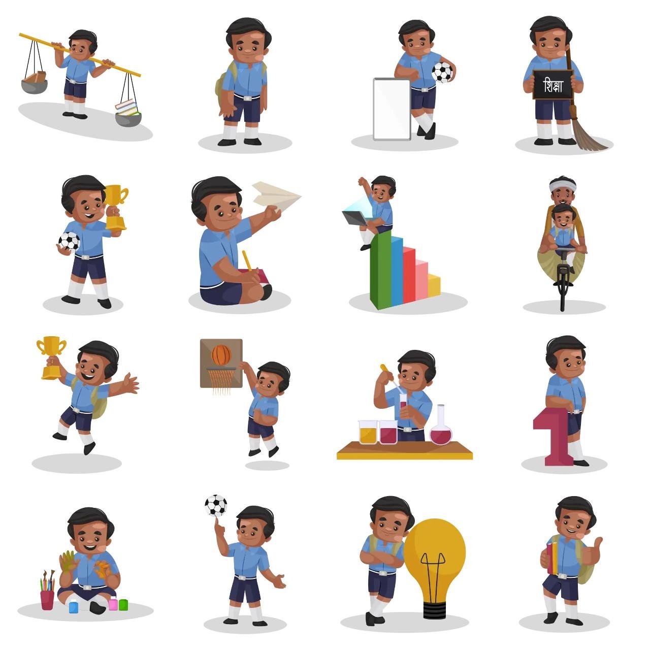 School Boy Animation/Cartoon,People,INDIA sticker pack for Whatsapp, Telegram, Signal, and others chatting and message apps