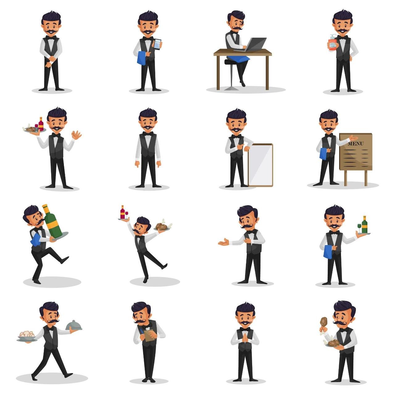 Waiter Animation/Cartoon,People,INDIA sticker pack for Whatsapp, Telegram, Signal, and others chatting and message apps