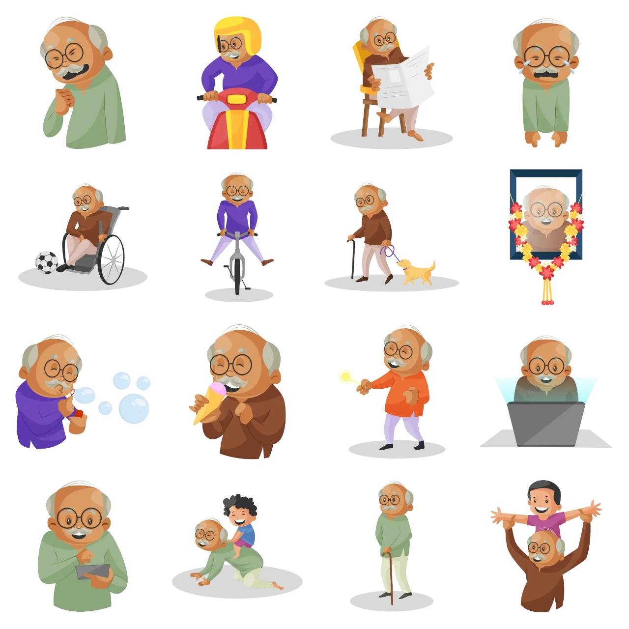 Grand Father Animation/Cartoon,INDIA,People sticker pack for Whatsapp, Telegram, Signal, and others chatting and message apps