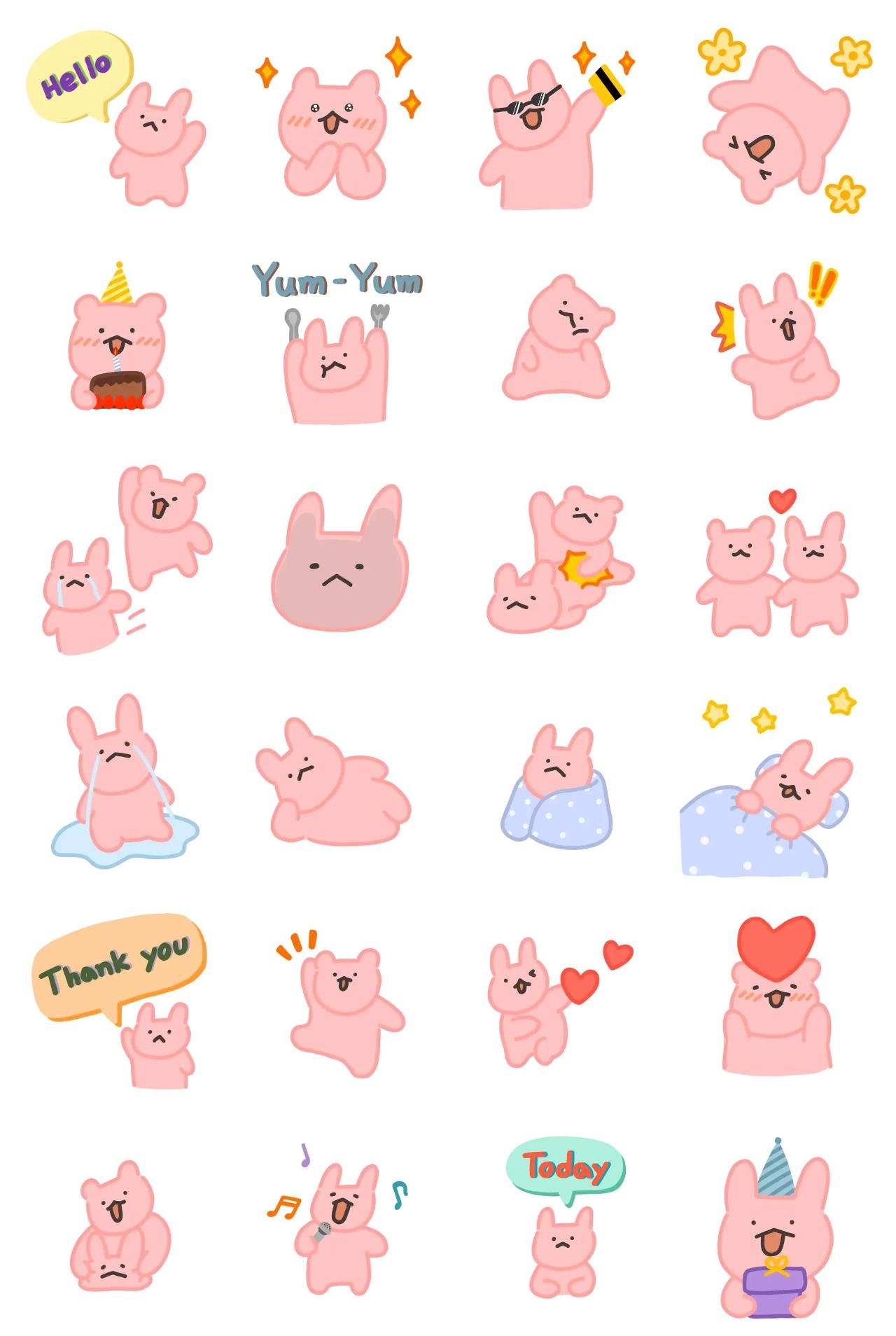 Pink rabbit&pink bear Animals,Birthday,Romance sticker pack for Whatsapp, Telegram, Signal, and others chatting and message apps